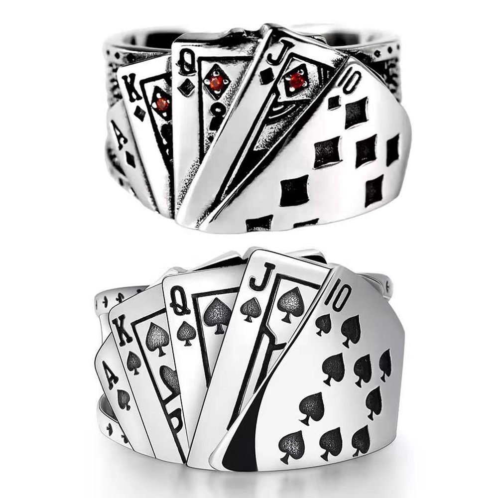 Punk Silver Poker Open Ring for Women Men Adjustable Wide Ace of Spades Gothic Hip Hop Playing Card Ring Fashion Party Jewelry
Punk Silver Poker Open Ring for Women Men Adjustable Wide Ace of Spades Gothic Hip Hop Playing Card Ring Fashion Party Jewelry