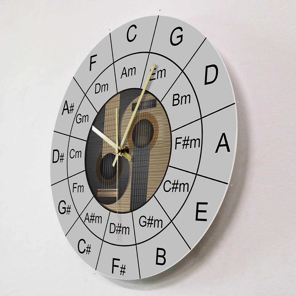 Guitar Chords Yin And Yang Music Wall Clock Acoustic Bass Guitar Circle Of Fifths Chart Wall Art Clock Bassist Bass Player Gift
