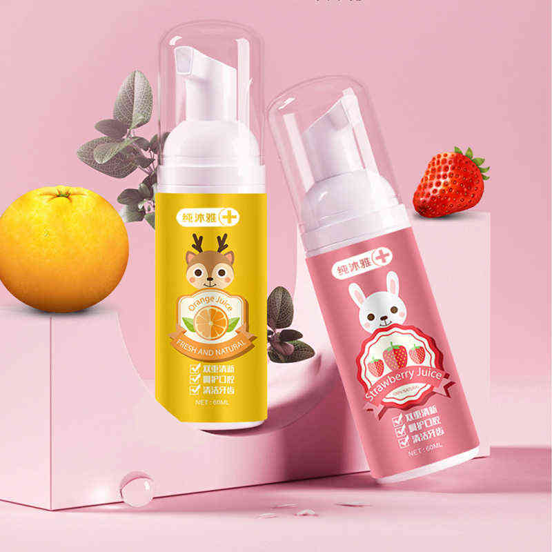 Toothbrush 60ml Strawberry Orange Foaming Toothpaste Destaining Tooth Cleaning Whitening Mousse Baby 0511