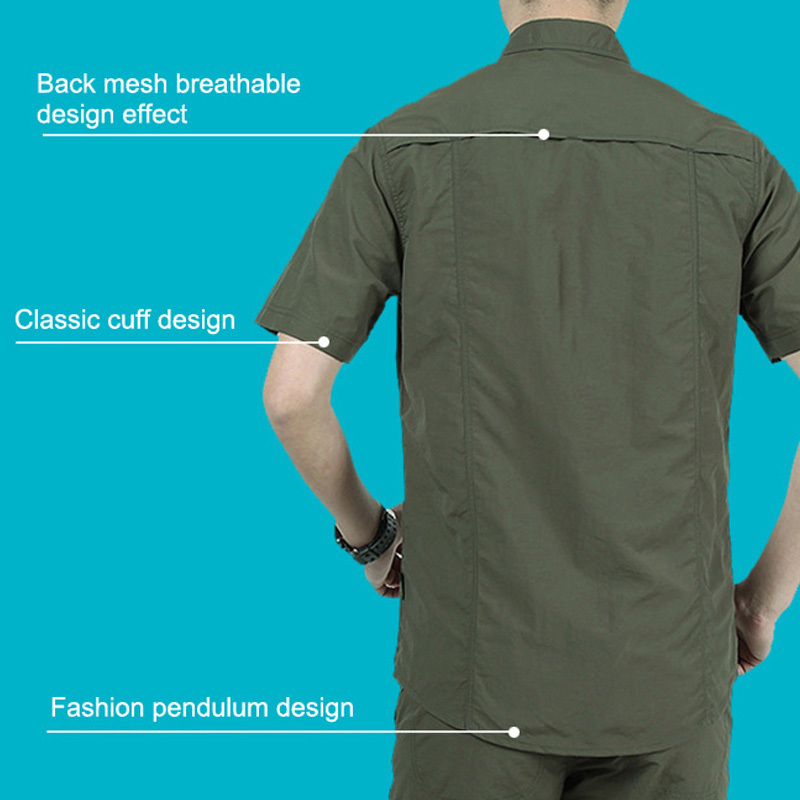 Summer Men Short Sleeve Army Shirts Quick Dry Turn Down Collar Tactical Shirt Outdoor Hiking Camping Fishing Clothing Plus Size 220401