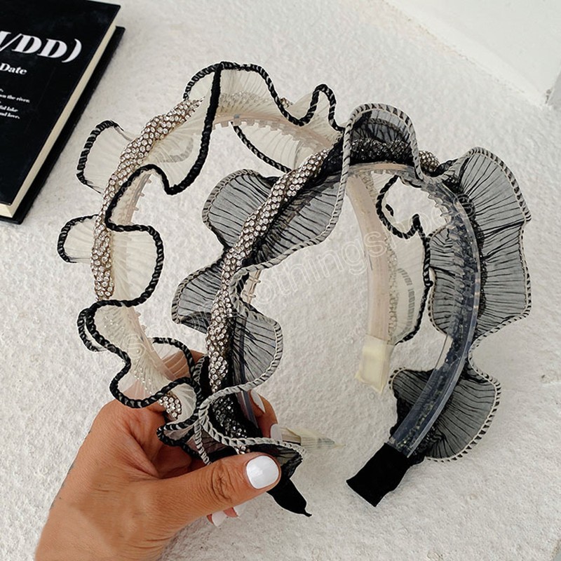 Pleated Ruffled Wavy Diamond Headband Fashion Hair Accessories Women's Trendy Temperament Hairband Hair Band Girl Headwear