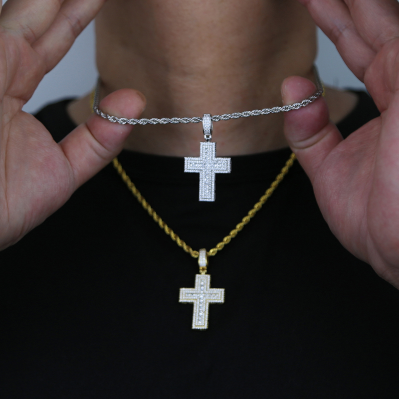 Iced Out Bling Small Cross Pendant Classic Men Women Micro Pave 5A Cubic Zirconia CZ Hip Hop Couple Jewelry