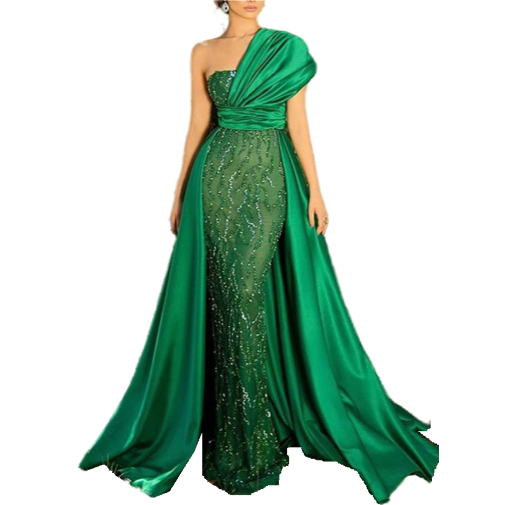 Glitter Emerald Green Sequined Prom Dresses Beading Luxury Formal Evening Gowns One Shoulder Celebrity Party Dress Women Special Occasion Wear 202 You