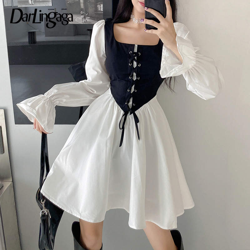 Darlingaga Korean Fashion Square Neck Corset Patchwork Party Dress Female Casual Puff Sleeve Lace Up Pleated Dress Autumn Mini, Black white
Darlingaga Korean Fashion Square Neck Corset Patchwork Party Dress Female Casual Puff Sleeve Lace Up Pleated Dress Autumn Mini, Black white