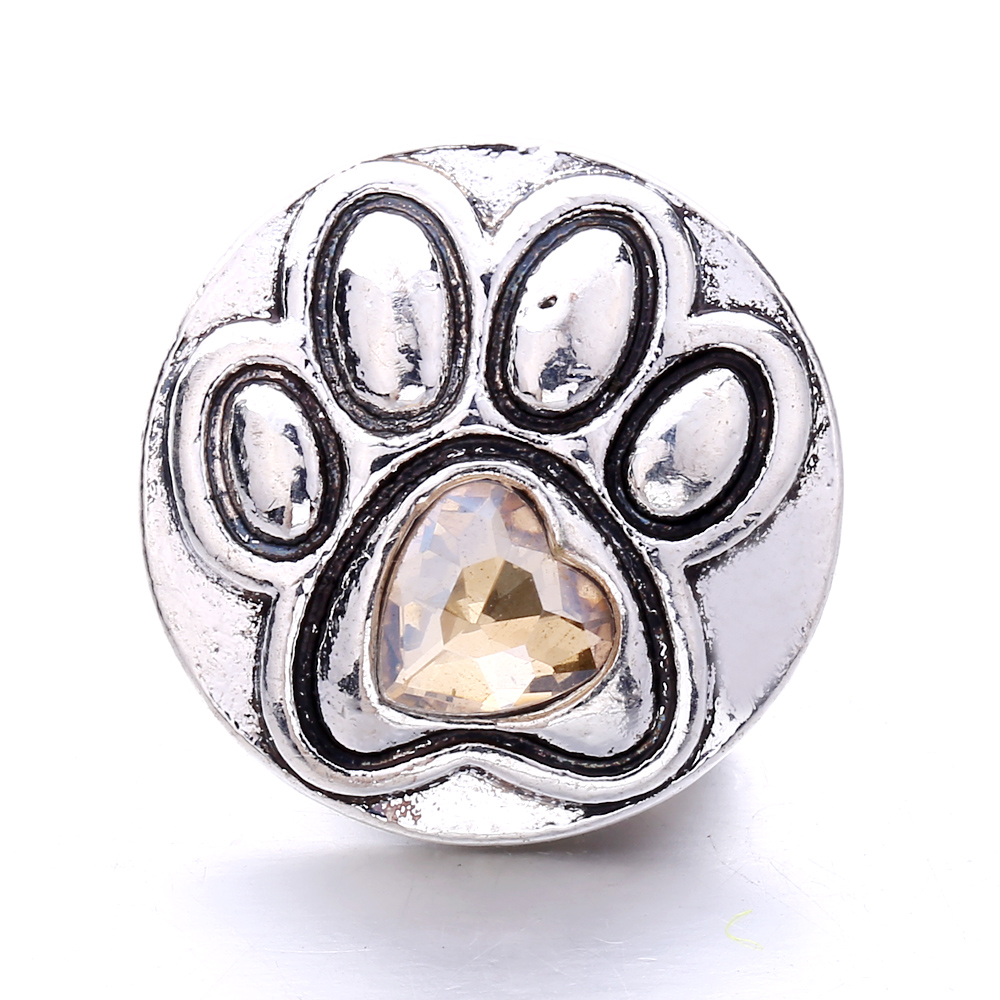 Dog's Paw Shape Crystal Snap Button Clasps Jewelry findings Rhinestone 18mm Metal Snaps Buttons DIY Necklace Bracelet jewelery