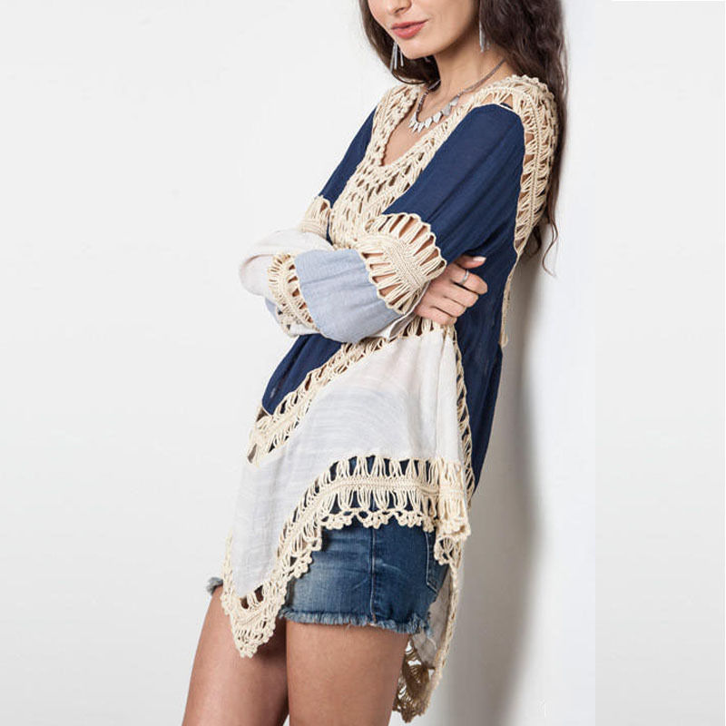 Fashion Womens Long Sleeve Lace Knitwear Pullover Crochet Sweater Top Blouse Women shirt