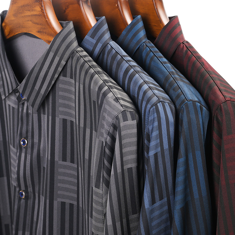 High Quality Men Shirts Striped Spring Long Sleeve Casual Shirt Silk Cotton Slim Fit Chemise Homme Clothing C790 220322