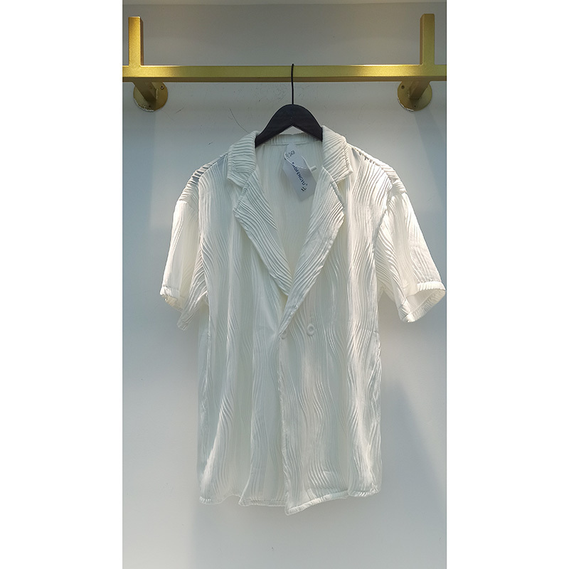 IEFB Men's Casual Notched Collar Shirt Summer Personality Black White Short Sleeve Shirts Korean Trend Tops 9Y8428 220322