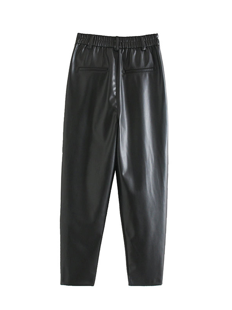 DEAT High Waist PU Leather Autumn And Spring Fashion Women Clohtes Full Length Pants Female Trousers WN90801L