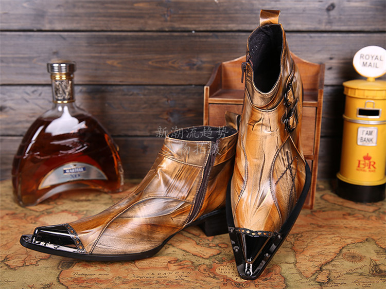 italian military dress boots steel pointed toe high heels western styles brown double buckle strap cowboy boots shoes man