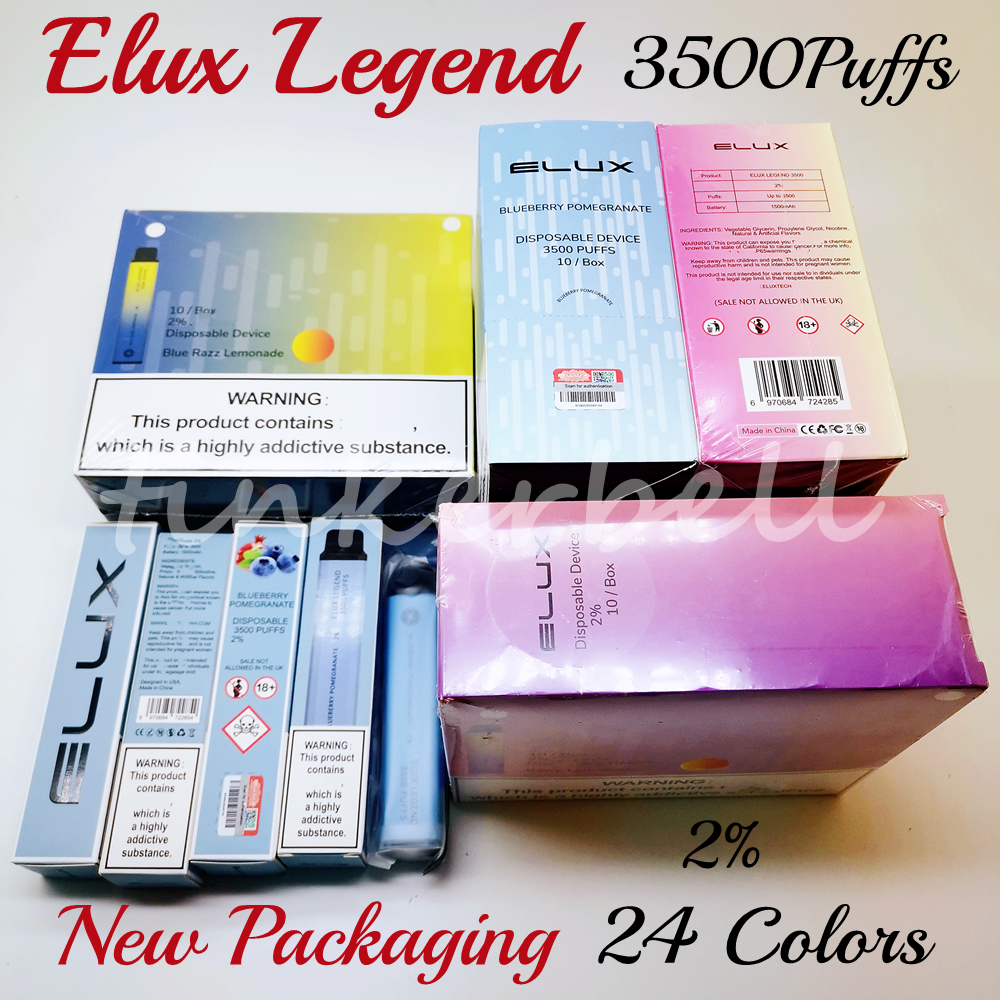 2% Vapes Elux Legend 3500Puffs E Cigarettes Disposable Vape Pen 24colors 1500mAh Battery 10ml Vaporizer Stick Vapors Kit Pre Filled Cartridge Device
2% Vapes Elux Legend 3500Puffs E Cigarettes Disposable Vape Pen 24colors 1500mAh Battery 10ml Vaporizer Stick Vapors Kit Pre Filled Cartridge Device