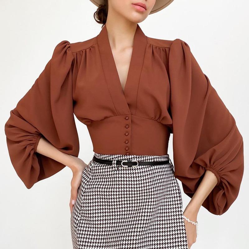 Women' Blouses & Shirts 2022 Spring Elegant Vintage Blouse V-Neck Lantern Sleeve Slim Female Breasted Draped Office Lady Tops Red
Women' Blouses & Shirts 2022 Spring Elegant Vintage Blouse V-Neck Lantern Sleeve Slim Female Breasted Draped Office Lady Tops Red