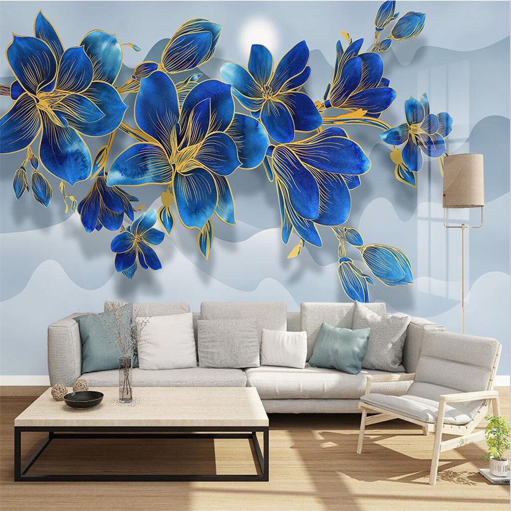 New Chinese style blue line drawing flower fashion magnolia landscape light luxury background wall custom mural
New Chinese style blue line drawing flower fashion magnolia landscape light luxury background wall custom mural