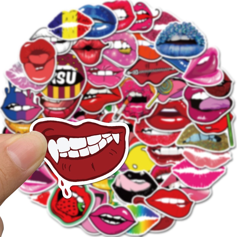 50Pcs/Lot Sexy Red Lips Stickers Graffiti Stickers for DIY Luggage Laptop Skateboard Motorcycle Bicycle Sticker