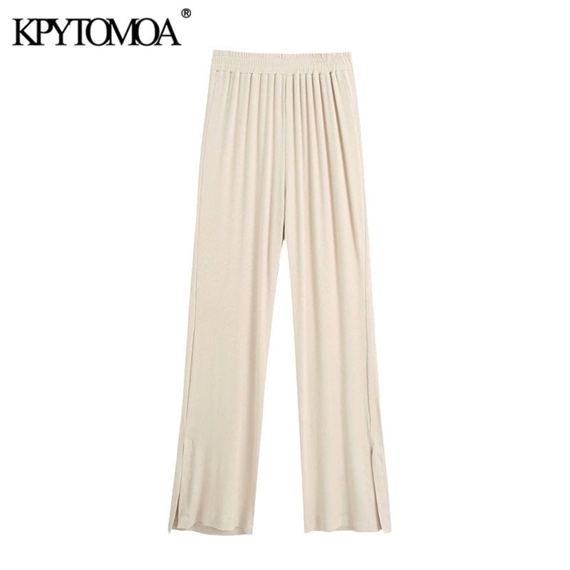 KPYTOMOA Women Chic Fashion Ribbed Wide Leg Pants Vintage High Elastic Waist Side Vents Female Ankle Trousers Mujer 201228, As picture
KPYTOMOA Women Chic Fashion Ribbed Wide Leg Pants Vintage High Elastic Waist Side Vents Female Ankle Trousers Mujer 201228, As picture