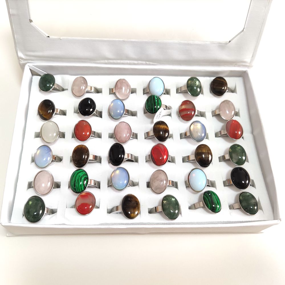 Wholesale 30pcs/lot Colorful Stone Ring For Women Vintage Mix Stone Stainless Steel Party Rings Female Charm Beautiful Rings New Jewelry