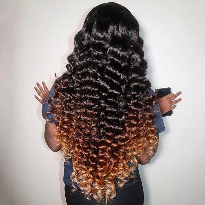 Brazilian Human Hair 13X4 Lace Front Wig 1B/4/30 Ombre Three Tone Color Peruvian Malaysian Indian Loose Deep 150% 180% 210% Density