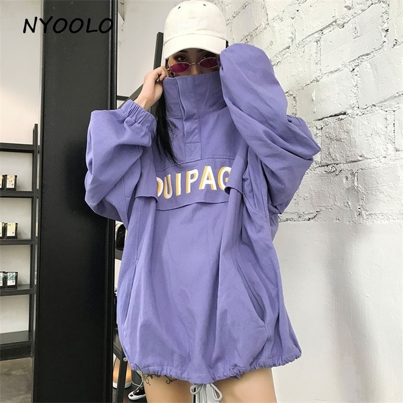 NYOOLO Autumn Harajuku style loose letters print turtleneck Hoodies long sleeve hooded pullovers Sweatshirt womenmen cloth tops T200407