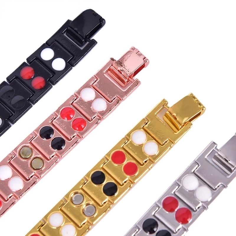 Punk Stainless Steel Mens Chain Bracelets Energy Magnetic Tourmaline Bracelet Bangle Health Care Jewelry Gold Charm Wristband for Men and Women Birthd