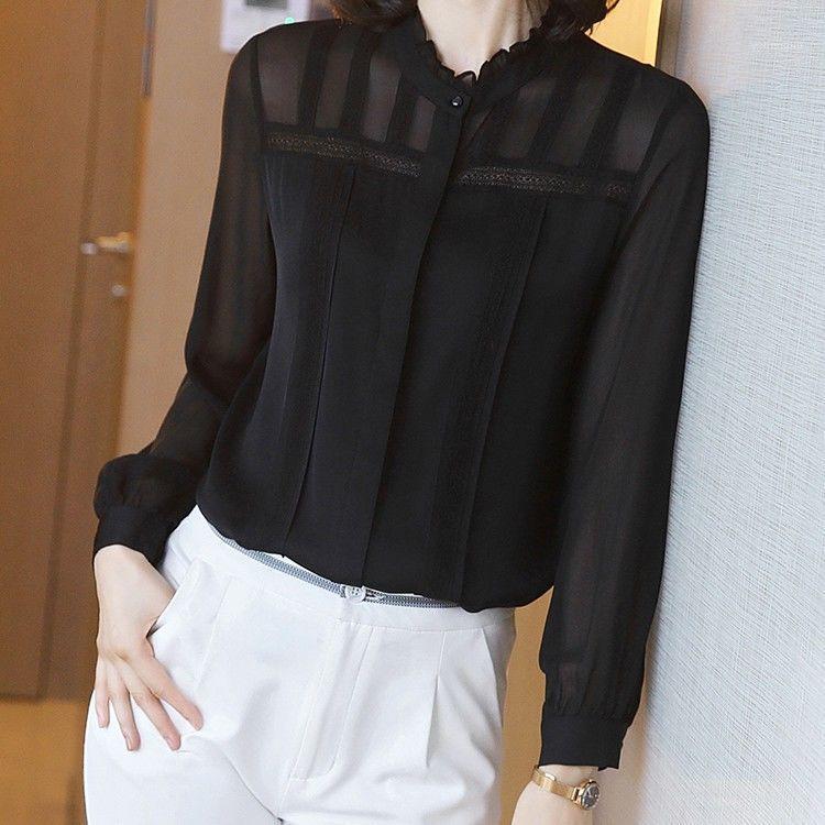 Women's Blouses & Shirts Women Blouse Lace Long Sleeve Shirt Mulberry Silk Top Blusas Ropa De Mujer, Black
Women's Blouses & Shirts Women Blouse Lace Long Sleeve Shirt Mulberry Silk Top Blusas Ropa De Mujer, Black