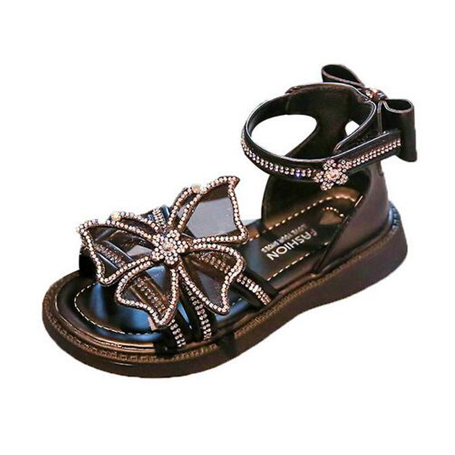 New Style Children Girl Sandals Summer Bow Rhinestone Princess Shoes Soft -bottom Kids Baby Open Toe Sandal