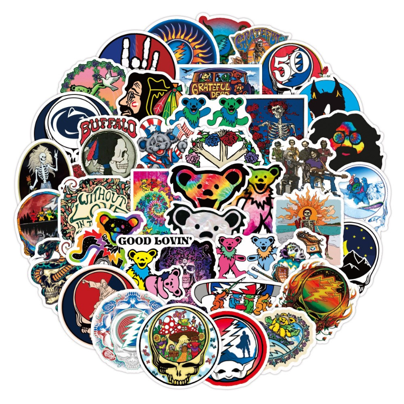 50Pcs Rock band Grateful Dead sticker Rock and roll Graffiti Kids Toy Skateboard car Motorcycle Bicycle Stickers Decals Wholesale