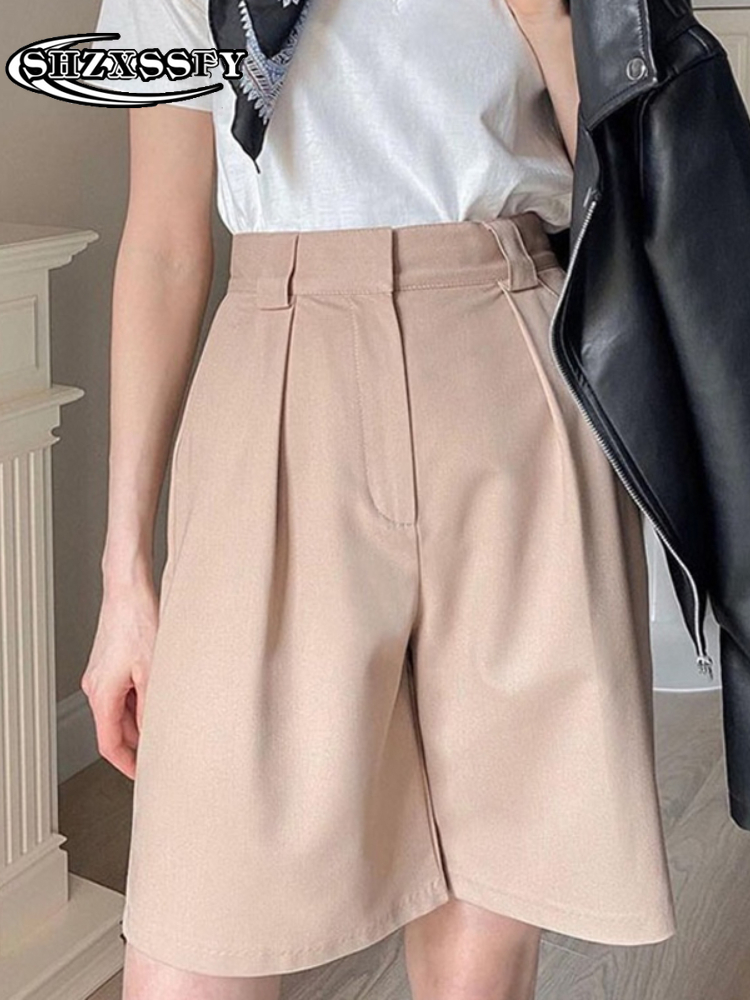 Short High Waist Pocket Zipper Cotton Casual Womens Summer Shorts Loose Fashion Suits with Shorts Solid Womens Shorts 220611
