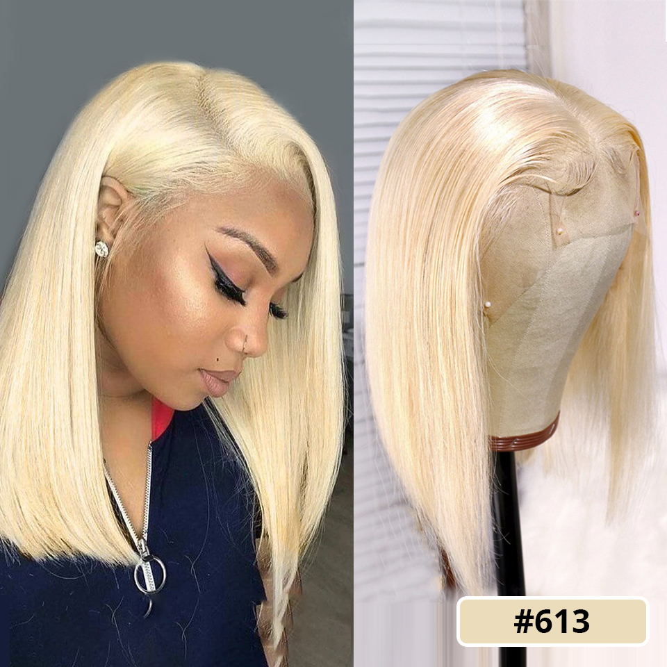 613 Blonde Short Bob Wig Straight Lace Frontal Wigs For Black Women Synthetic Closure Wigs Daily Party 180 density