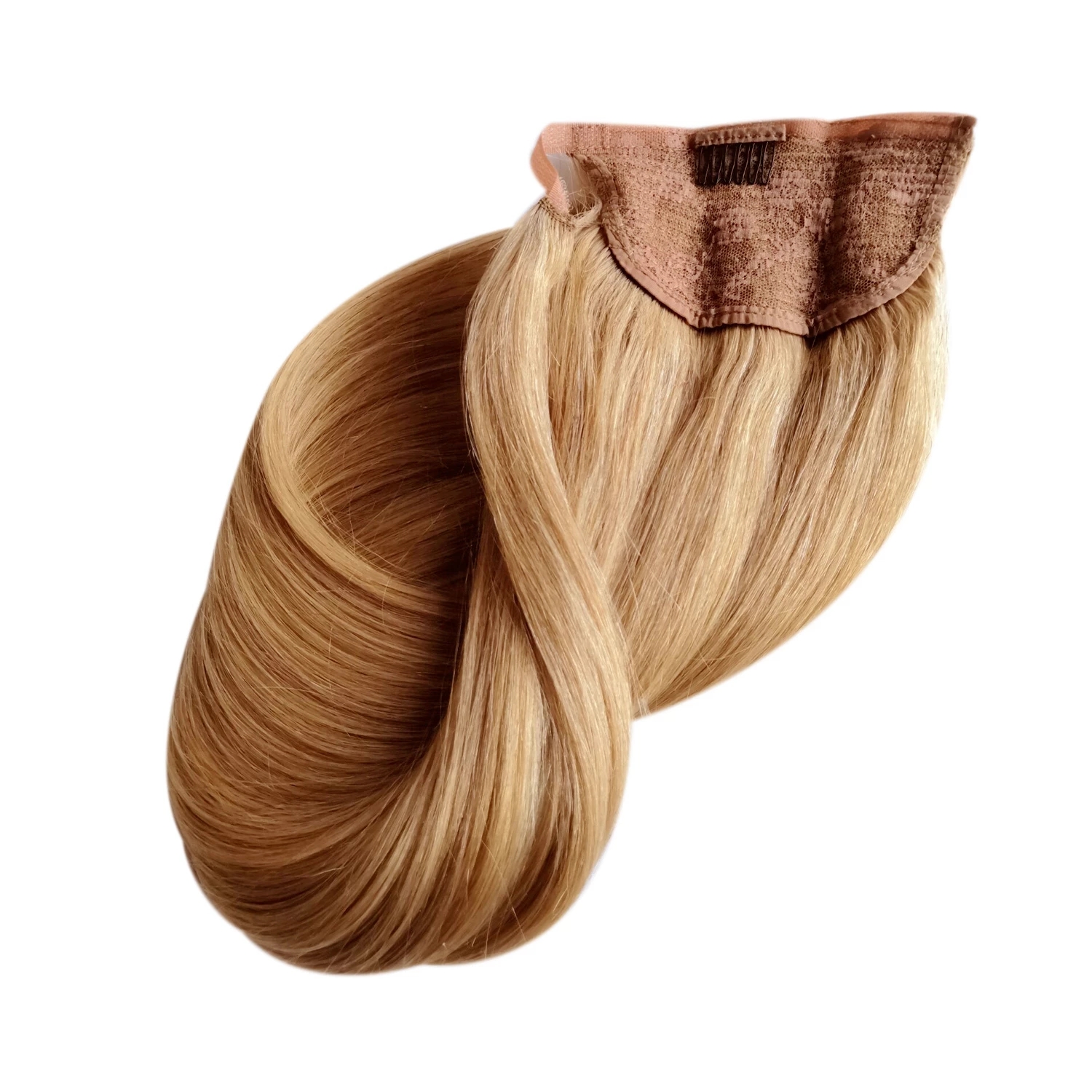 Honey Blonde Human Hair Ponytail Extensions Straight Glueless Brazilian Remy #27 Wrap Around pony tail Horsetail Hairpiece 100g For Women