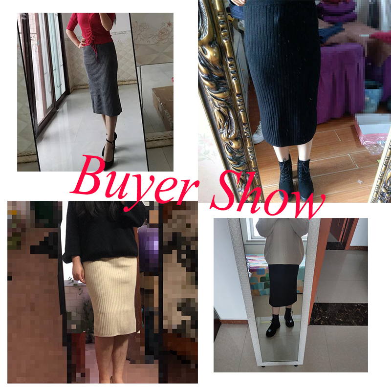 Lucyever Autumn Winter Knitting Pencil Skirts Women High Waist Bodycon Split Woman Office Mid One-step Skirt Ladies 220317