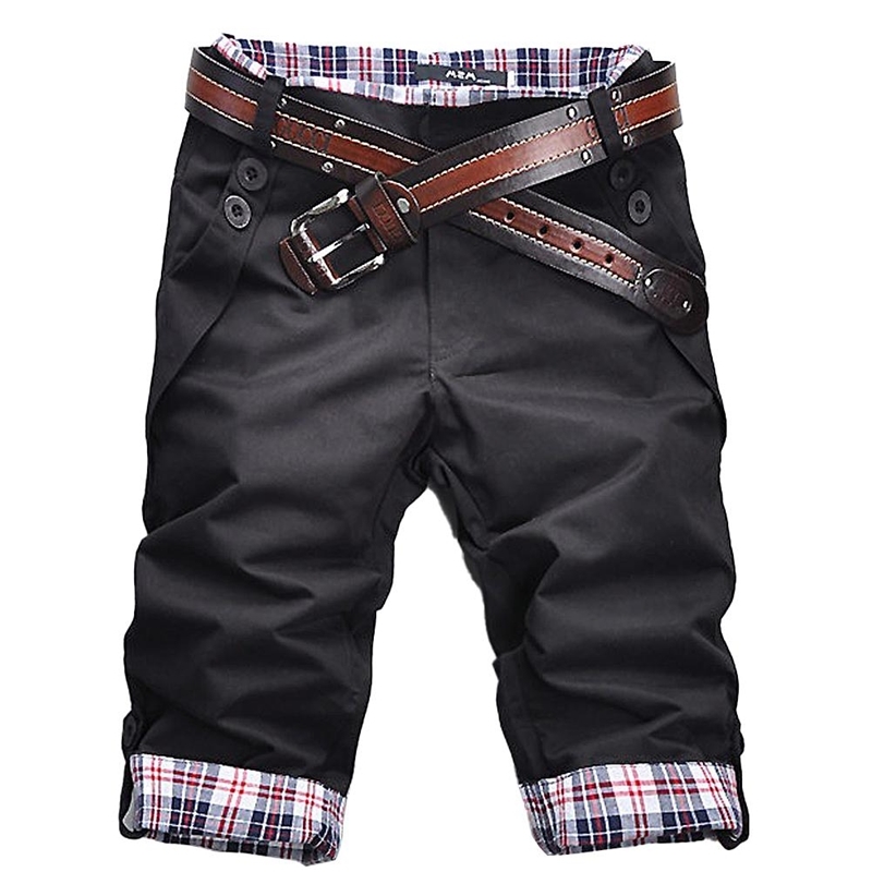 Casual Shorts Pants Men Plus Size Summer Short Plaid Patchwork Pockets Buttons Fifth Pants Loose Beach Men Shorts 220602