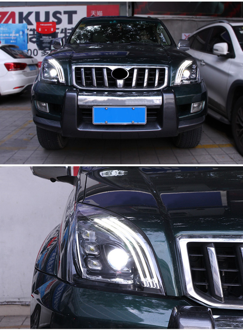 2 pcs head lamp For Toyota Prado 2003-2009 Land Cruiser LED daytime turn signal headlights high beam working lights