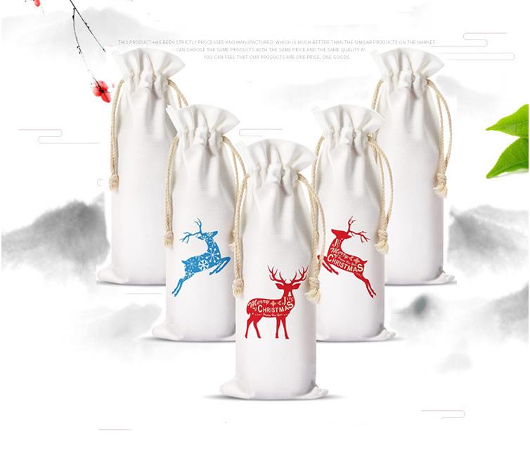 14x5.5inch Christmas Decorations Sublimation Blank Wine Bottle Bags with Drawstrings Reusable gift bag Bulk for Halloween Christmas DIY Wedding Party 