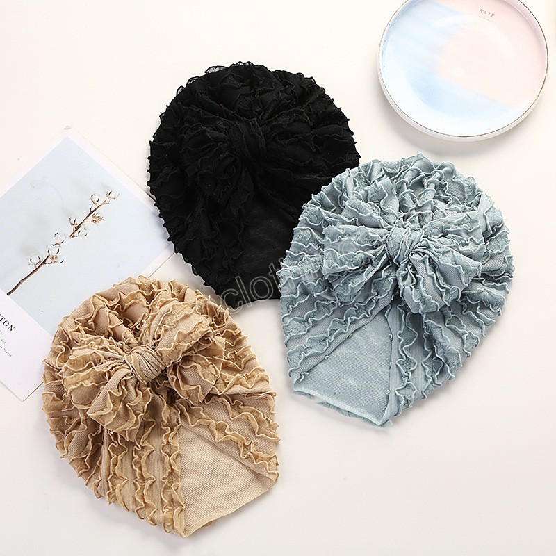 Sweet Baby Girl Fold Hat Newborn Bow Headwrap Solid Color Nylon Kids Toddler Cap Bowknot Baby Beanie