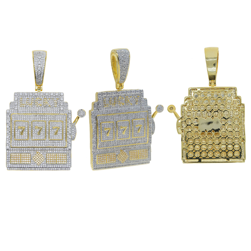 Full Cz Stone Paved Number Letter Lucky 777 Charm Pendant Necklace New Hip hop Jewelry For Men Women Iced out Gold Silver Jewelrys Wholesale