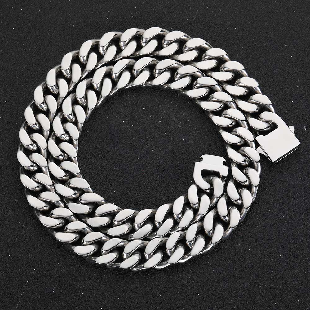 Cuban Link Chain Necklace Bracelet Jewelry Set Heavy 18K Gold Plated Stainless Steel Metal Necklace for Boys Girls with Design Spring Buckle