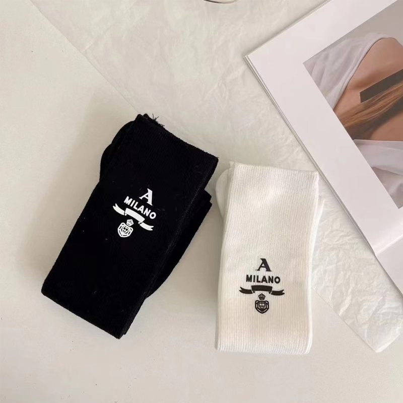 White Black Letter Long Socks Women Girl Cotton Breathable Knee Sock Fashion Hosisery