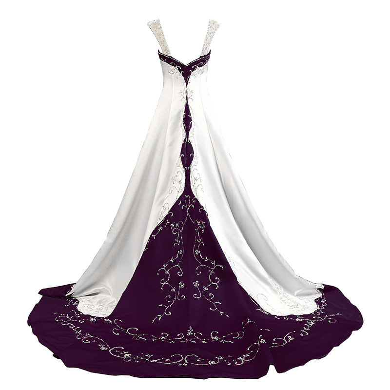 Vintage White and Navy Blue Wedding Dresses Retro Stain Beaded Embrodiery Gothic Two Tone Country Bridal Gown Vestido de noiva