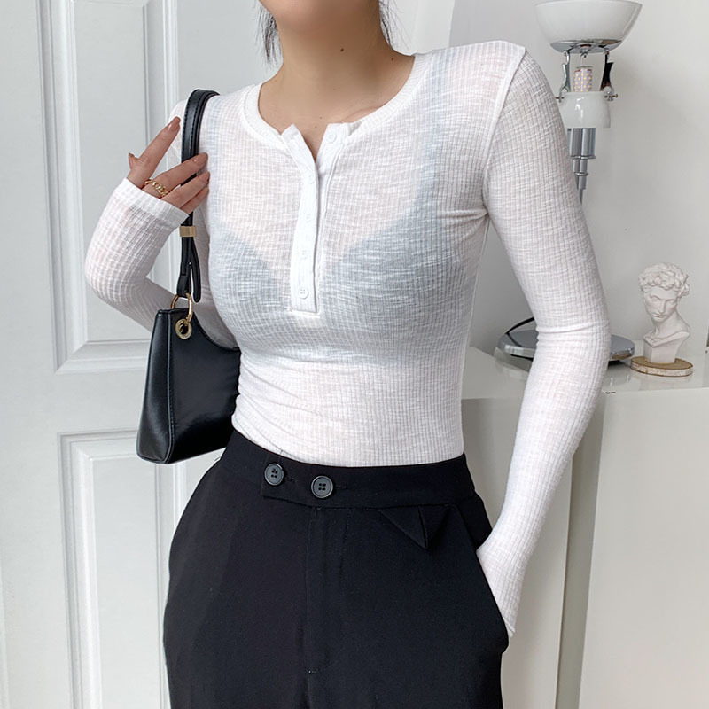 Spring Thin Cotton T shirts Tee s Elastic Slim Solid Soft Semi transparent O neck Tshirt Top Real P os 220714