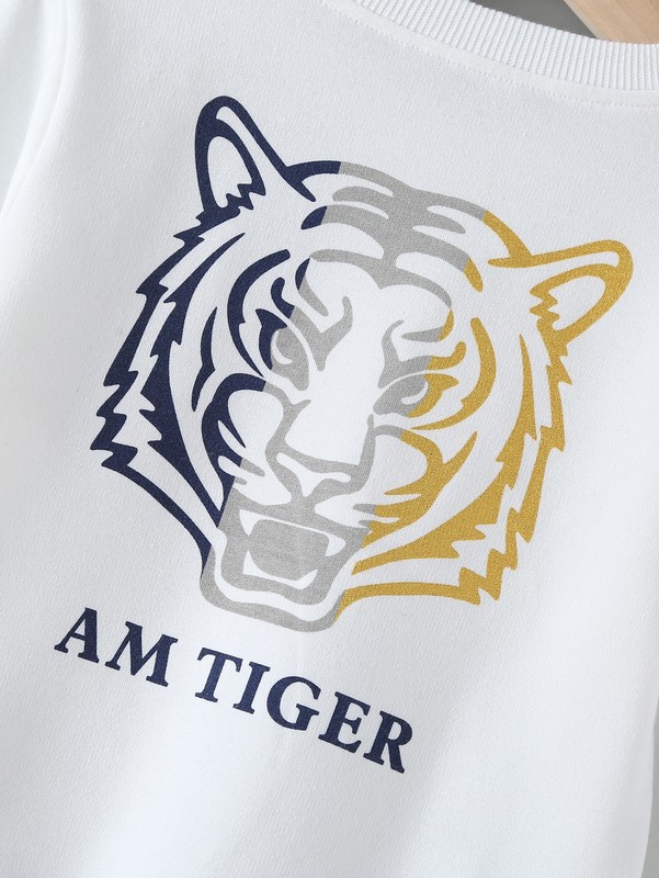 Toddler Boys Letter & Tiger Print Pullover SHE