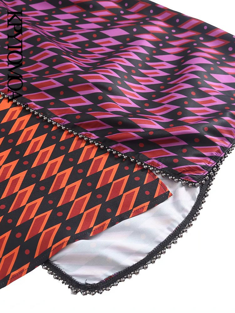 KPYTOMOA Women Fashion With Knotted Metallic Appliques Printed Midi Dress Vintage High Waist Back Zipper Female Skirts Mujer 220701