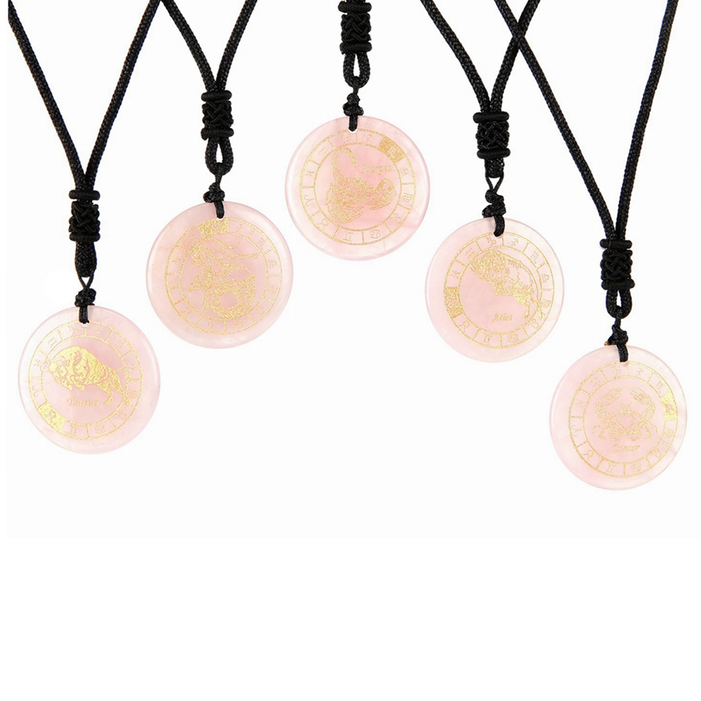 Natural Rose Quartz Fashion Charm Pendant Necklace for Women Carving 12 Constellation Symbol Pattern Pendant Reiki Healing Crystal Astrology Divination Jewelry
Natural Rose Quartz Fashion Charm Pendant Necklace for Women Carving 12 Constellation Symbol Pattern Pendant Reiki Healing Crystal Astrology Divination Jewelry