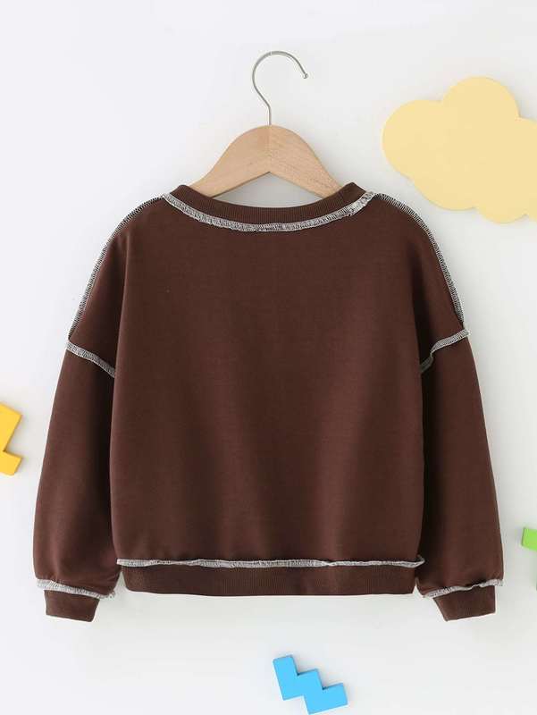 Toddler Boys Slogan Graphic Topstitching Drop Shoulder Pullover SHE