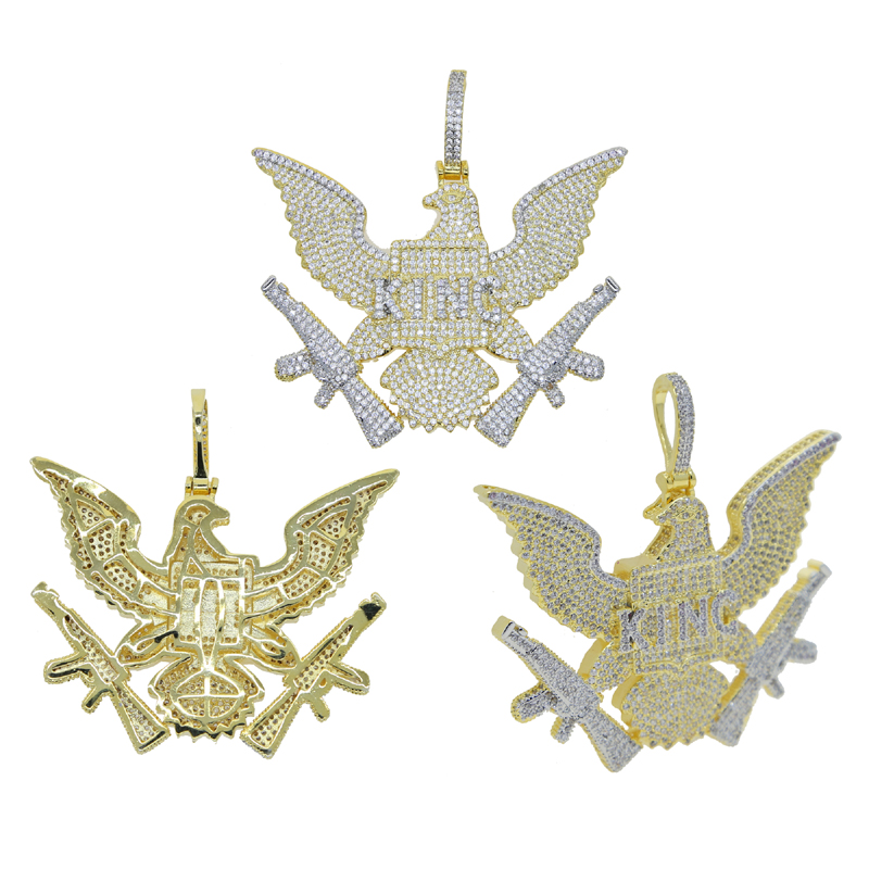 Hip Hop Gold Color Plated Pendant Design Iced Out Micro Paved CZ Bling King Eagle Pendant Necklace for Men Charm Jewelry