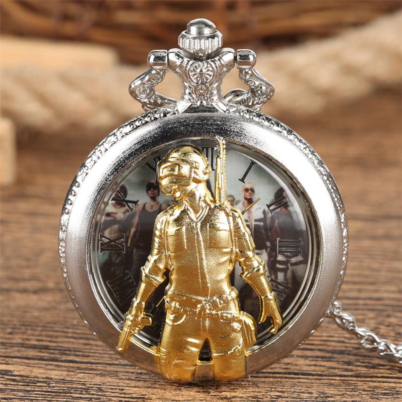 Pocket Watches Famous Game PUBG Theme Quartz Watch 3D Golden Half Display Pendant Clock With Silver Necklace Chain Souvenir Gift, As pic
Pocket Watches Famous Game PUBG Theme Quartz Watch 3D Golden Half Display Pendant Clock With Silver Necklace Chain Souvenir Gift, As pic