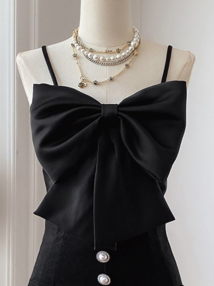 DEAT Women Fashion Slim Fit Solid Color Strapless Sleeveless Patchwork Bow Backless Sling Top And Autumn 7E395 220316