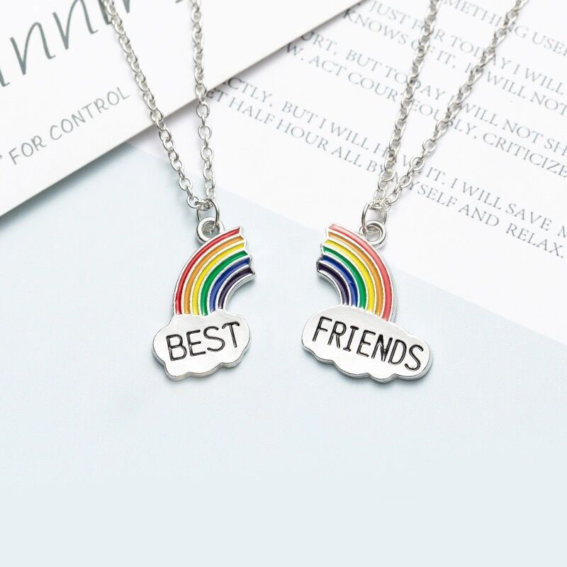Trendy Enamel Silver Plated Rainbow Best Friends Friendship Necklace Friend Kids Jewelry Gift Wholesale Price