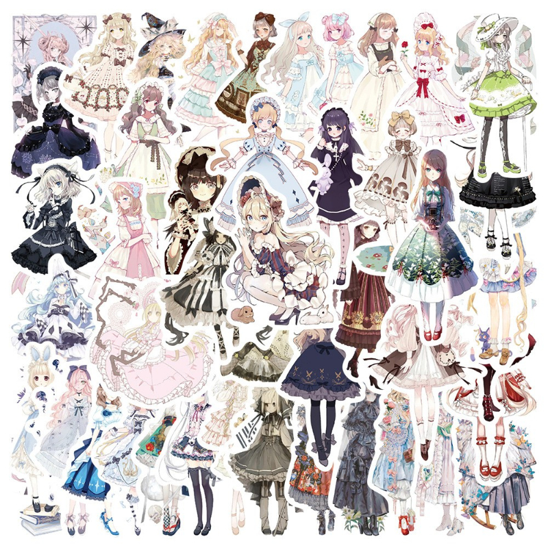 50Pcs/Lot Goth Lolita Girl stickers Beautiful Cute Cartoon Princess Lolita Fantasy Dress Graffiti Kids Toy car Motorcycle Bicycle Sticker Decals Whole