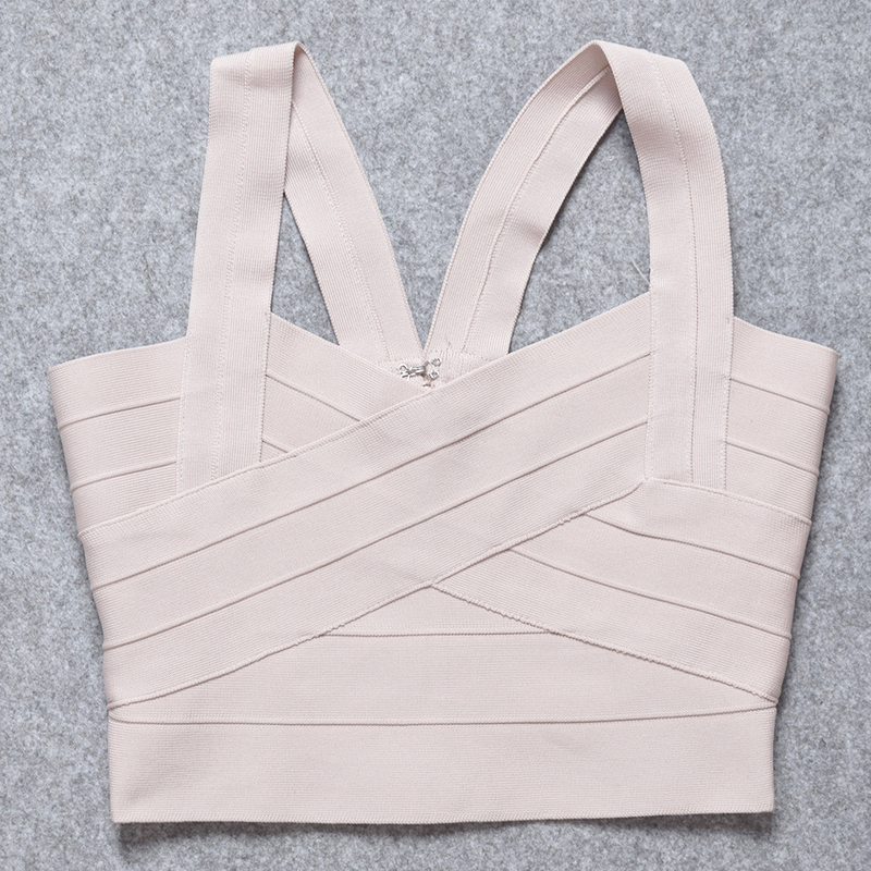 Nude V Neck Strap Summer Sexy Women's Short Elastic Knitted Fashion Bandage Crop Top 220316