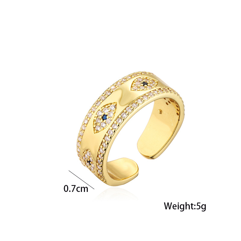 Gold Plated Micro Pave Evil Eye Ring Adjustable Copper Rings Jewelry